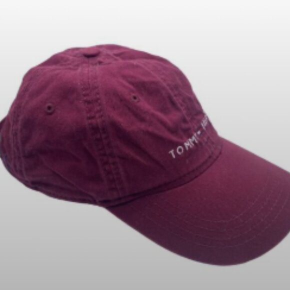 Tommy Hilfiger Hat Cap Strap Back Adult Mens Womens Burgundy Red Cotton Stitched - Picture 3 of 9